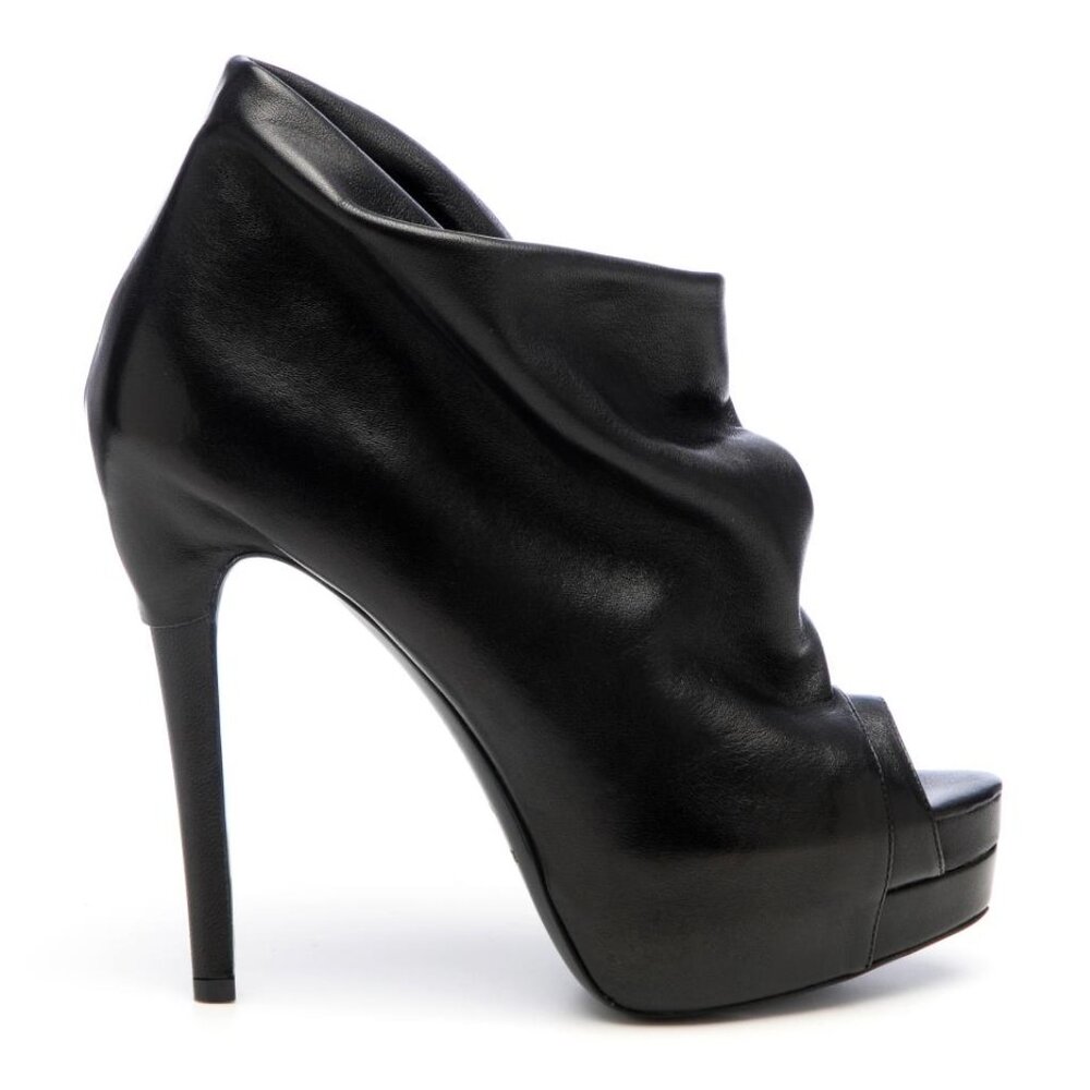 Ruthie Davis "Aerial" Peep Toe Black Leather Platform Stiletto Bootie US 8N